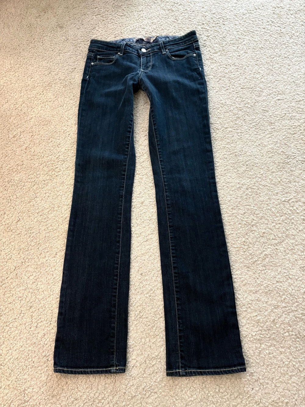 Paige “Blue Heights” Low Rise Slim Premium Denim, Dark Blue Jeans. Size 27.